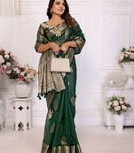 Dark green weaving soft organza saree with blouse