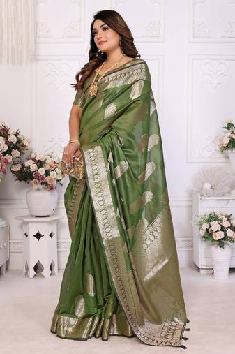 Green weaving soft organza saree with blouse