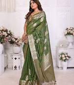 Green weaving soft organza saree with blouse