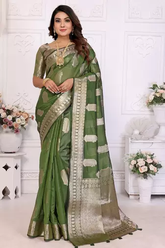 Green weaving soft organza saree with blouse