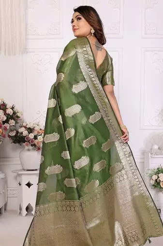 Green weaving soft organza saree with blouse