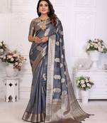 Grey weaving soft organza saree with blouse