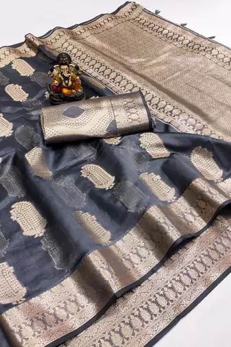 Grey weaving soft organza saree with blouse