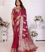Maroon weaving soft organza saree with blouse