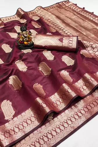 Maroon weaving soft organza saree with blouse