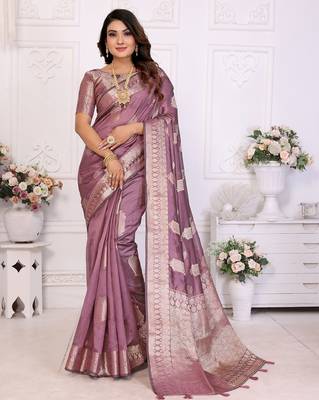Mauve weaving soft organza saree with blouse 1