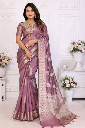 Mauve weaving soft organza saree with blouse