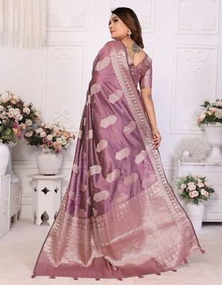 Mauve weaving soft organza saree with blouse 2