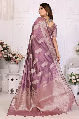Mauve weaving soft organza saree with blouse