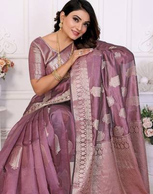 Mauve weaving soft organza saree with blouse 3