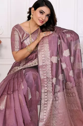 Mauve weaving soft organza saree with blouse