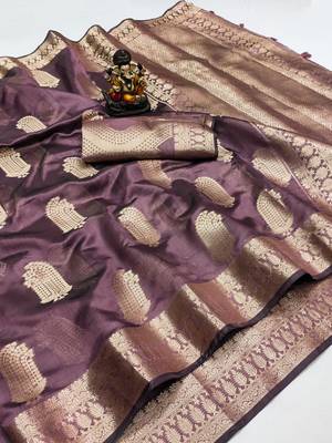 Mauve weaving soft organza saree with blouse 4