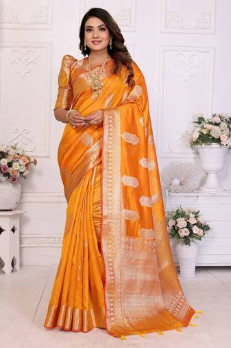 Orange weaving soft organza saree with blouse