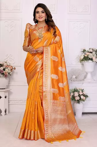 Orange weaving soft organza saree with blouse