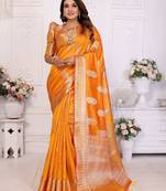 Orange weaving soft organza saree with blouse