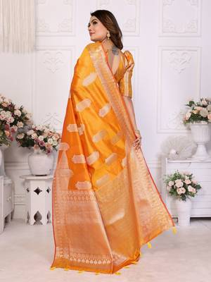 Orange weaving soft organza saree with blouse 2