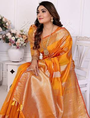 Orange weaving soft organza saree with blouse 3