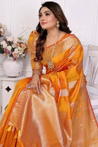 Orange weaving soft organza saree with blouse