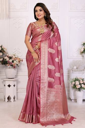 Pink weaving soft organza saree with blouse