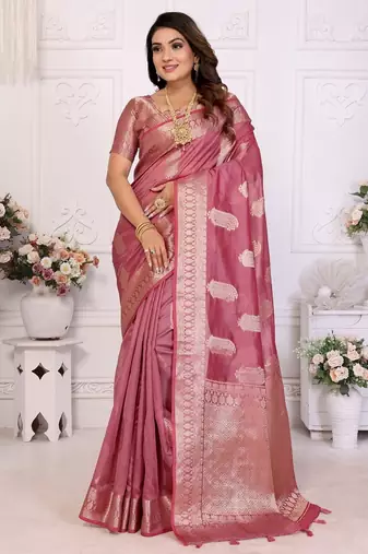 Pink weaving soft organza saree with blouse