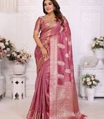 Pink weaving soft organza saree with blouse