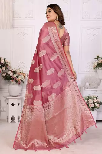 Pink weaving soft organza saree with blouse