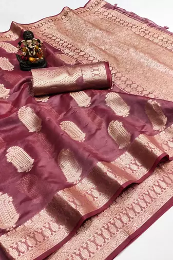 Pink weaving soft organza saree with blouse