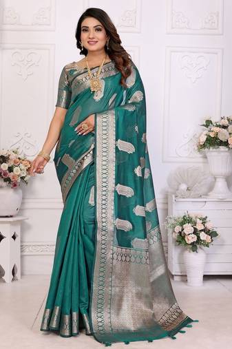 Blue weaving soft organza saree with blouse