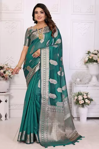 Blue weaving soft organza saree with blouse