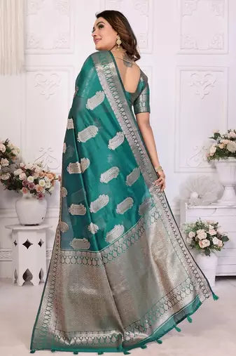 Blue weaving soft organza saree with blouse
