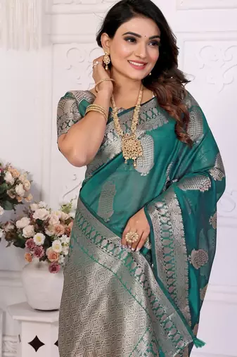 Blue weaving soft organza saree with blouse