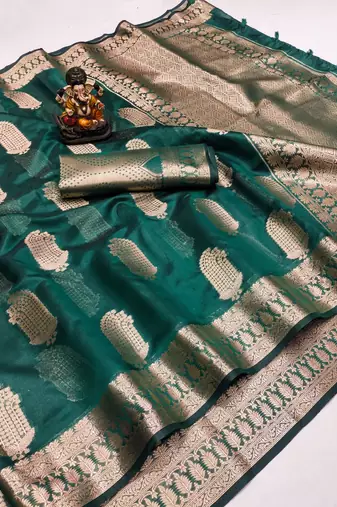 Blue weaving soft organza saree with blouse
