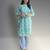 Women's cotton straight white/c-green embellished kurta