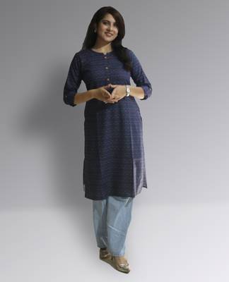 Women's cotton straight blue multi color embellished kurta 1