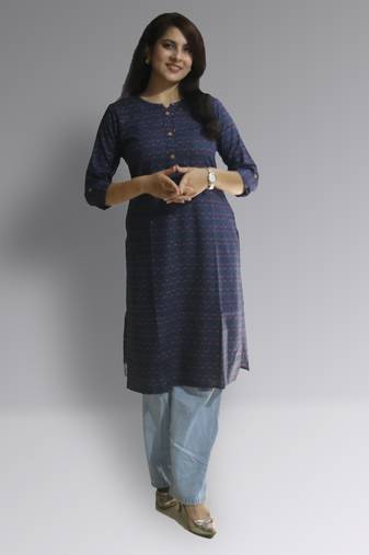 Women's cotton straight blue multi color embellished kurta