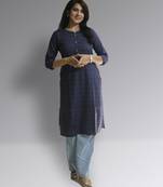 Women's cotton straight blue multi color embellished kurta