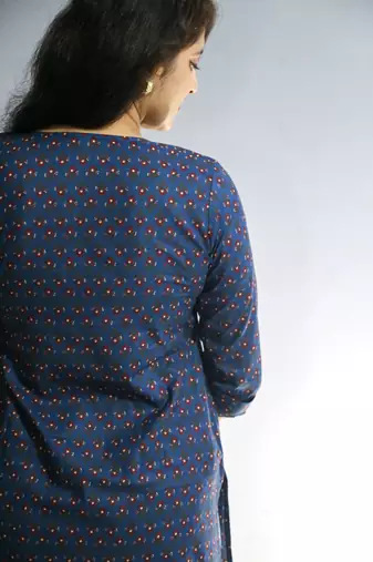 Women's cotton straight blue multi color embellished kurta