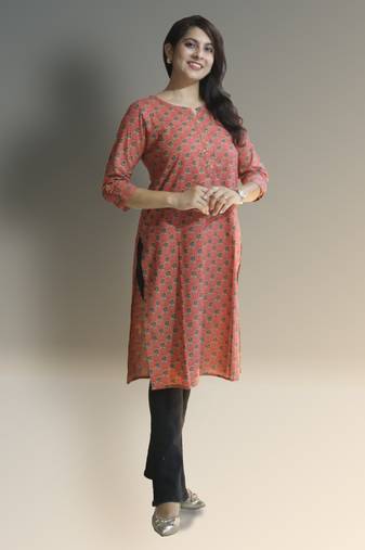 Women's cotton rust with multi color embellished kurta