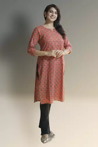 Women's cotton rust with multi color embellished kurta