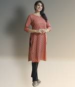 Women's cotton rust with multi color embellished kurta