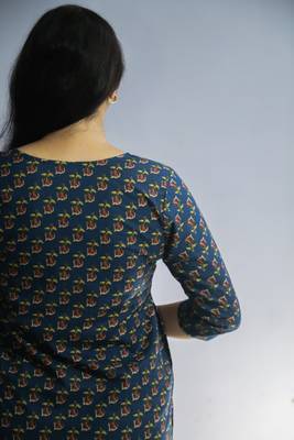 Women's cotton straight blue with multi color embellished kurta 4