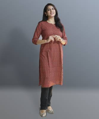 Women's cotton maroon with multi color embellished kurta 1
