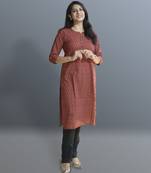Women's cotton maroon with multi color embellished kurta