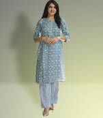 Women's cotton light blue with multi color embellished kurta