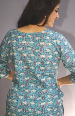 Women's cotton light blue with multi color embellished kurta 2