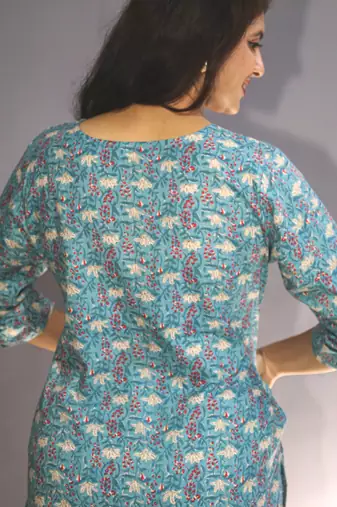 Women's cotton light blue with multi color embellished kurta