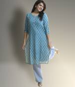 Women's cotton light blue with multi color embellished kurta