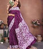 purple handmade bhandhej viscos silk blend saree with blouse