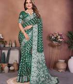 green handmade bhandhej viscos silk blend saree with blouse