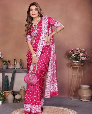 pink handmade bhandhej viscos silk blend saree with blouse 1